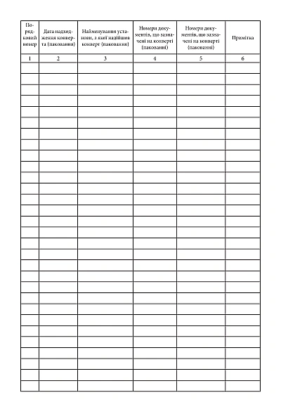 Журнал обліку конвертів (паковань) з грифом “Для служб.користування