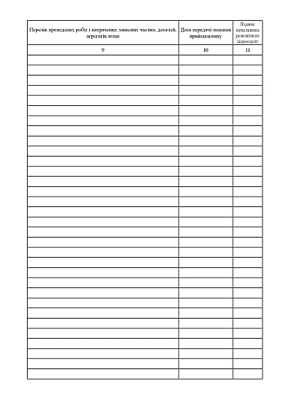 Книга обліку технічного обслуговування та ремонту машин і агрегатів Наказ 1092