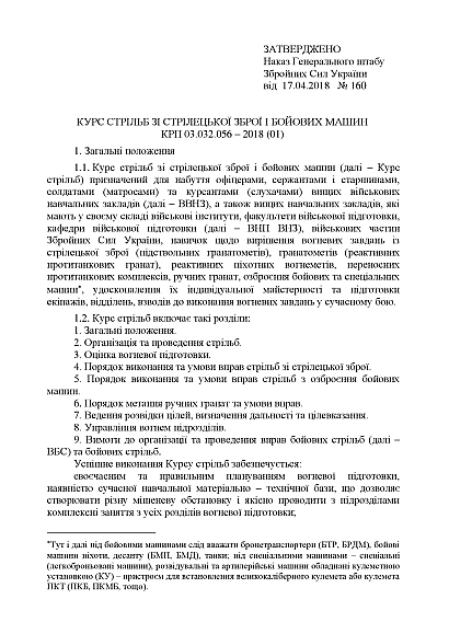 Приказ 160. Курс стрельб из стрелкового оружия и боевых машин КРП 03. Приказ 160