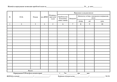 Книга нарахування заробітної плати