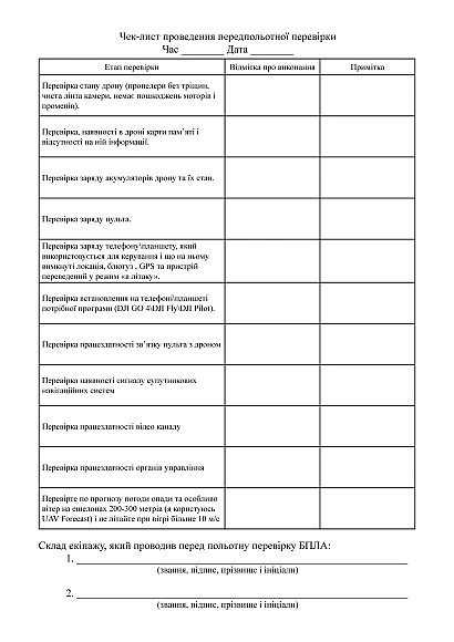 Журнал учета проведения предполетной проверки беспилотных летательных аппаратов