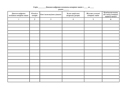 Книга обліку діапазонів номерних знаків машин і причепів