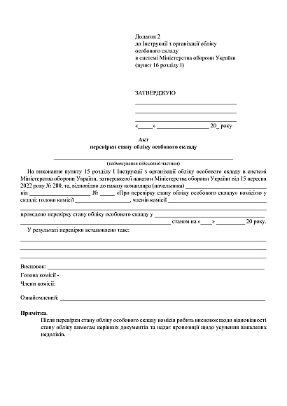 Акт проверки состояния учета личного состава в наличии на Ukroblik