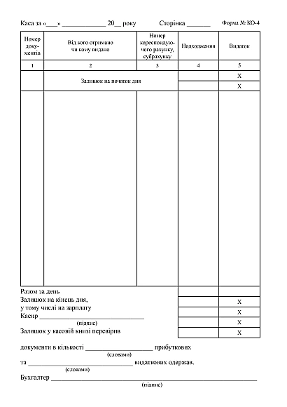 Кассовая книга. Типовая форма № КО-4