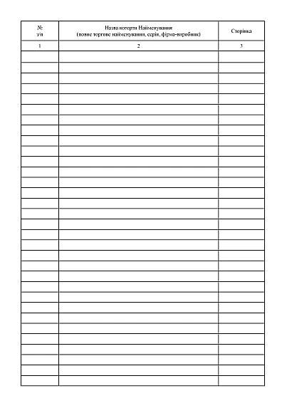 Журнал обліку діагностичних наборів, реагентів, виробів медичного призначення в лабораторії, що використовуються для скринінгу