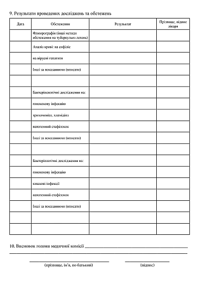Медична карта огляду осіб для визначення спроможності займатися відповідним видом діяльності за станом здоров'я