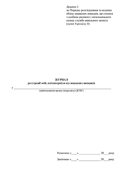 Журнал реєстрації осіб, які потерпіли від нещасних випадків в наявності на Ukroblik