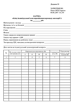Журнали - Карта обліку індивідуальної дози опромінення персоналу категорії А