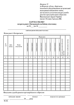 Журнали - Картка обліку витрати ракет і боєприпасів на бойову підготовку