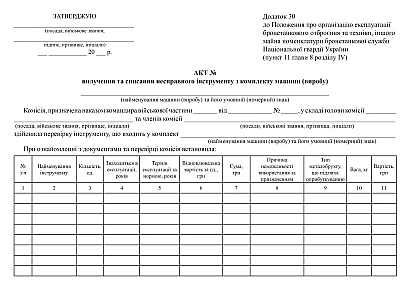 Акт вилучення та списання несправного інструменту з комплекту машини (виробу)купити на Ukroblik