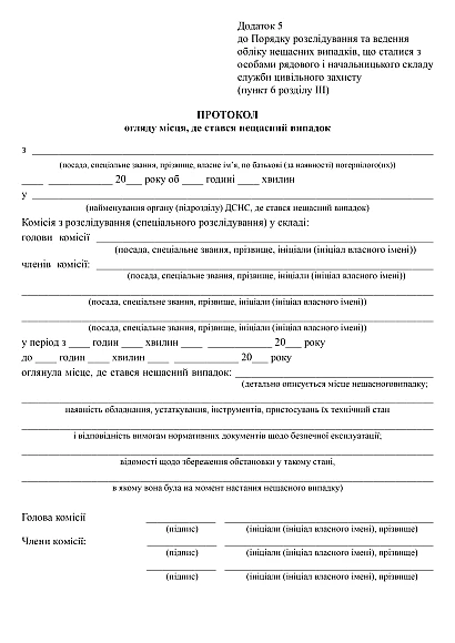 Протокол огляду місця, де стався нещасний випадок купити на Ukroblik