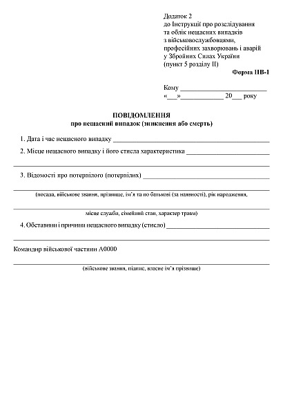 Повідомлення про нещасний випадок (зникнення або смерть) купити на Ukroblik