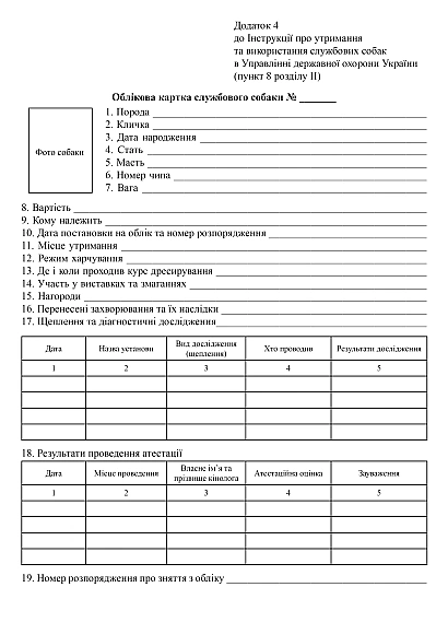 Облікова картка службового собаки купити на Ukroblik