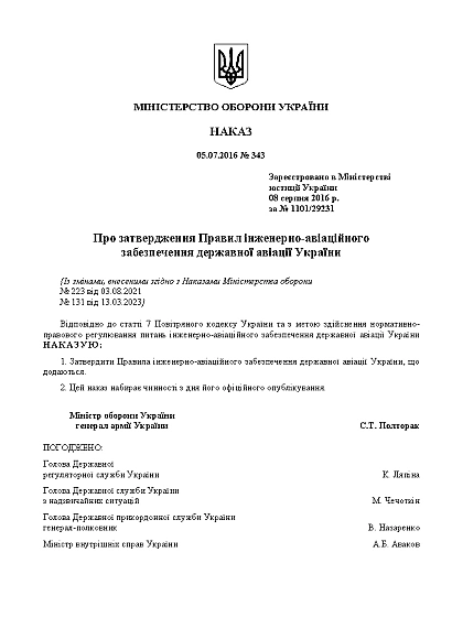 Наказ 343 Правила інженер-авіаційного забезпечення Ukroblik