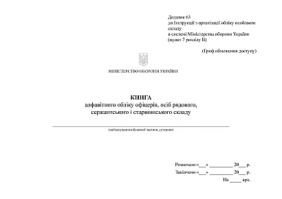 Книга алфавитного учета офицеров, рядовых, сержантского и старш.состава Приказ 280, альбомная ориентация