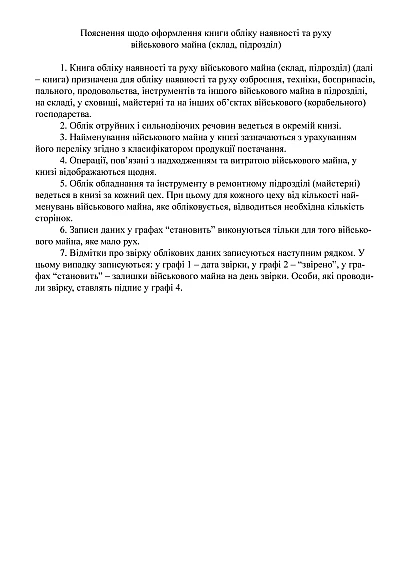 Книга учета наличия и движения военного имущества (склад подразделение) Приказ 440