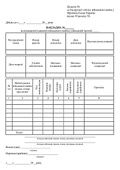 Журнали - Накладна на видавання (здавання) військового майна у військовій частині
