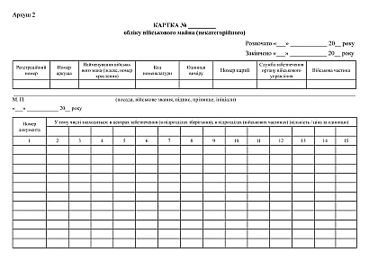 Карточка учета военного имущества (некатегорийного), 25 карточек Приказ 440