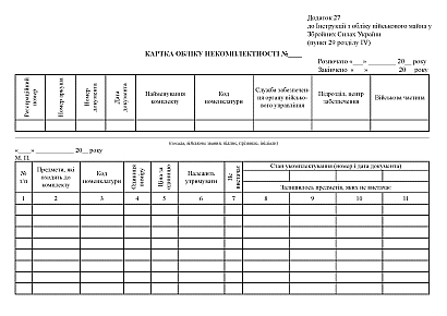 Карточка учета некомплектности, 25 карточек Приказ 440