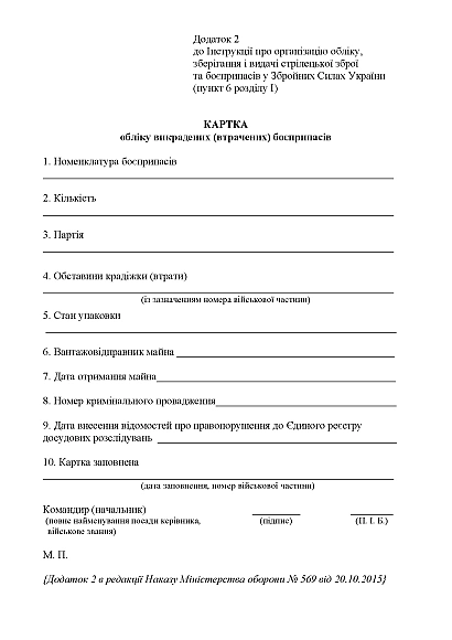 Наказ 359 Інструкції про організацію обліку, зберігання зброї та боєприпасів ЗСУ