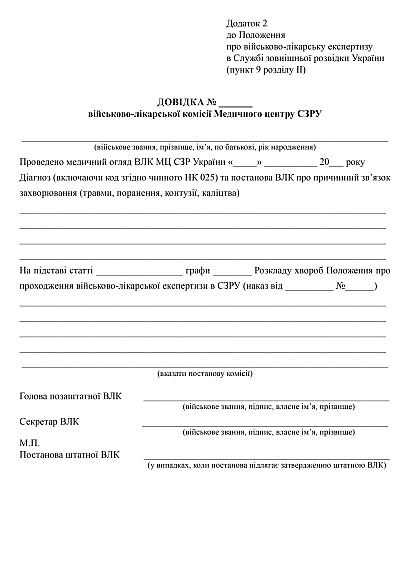 Довідка військово-лікарської комісії Медичного центру СЗРУ на Ukroblik