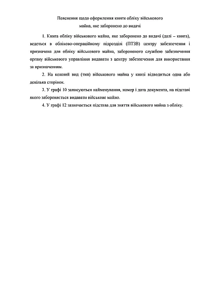 Книга обліку військового майна яке заборонено до видачі Наказ 440