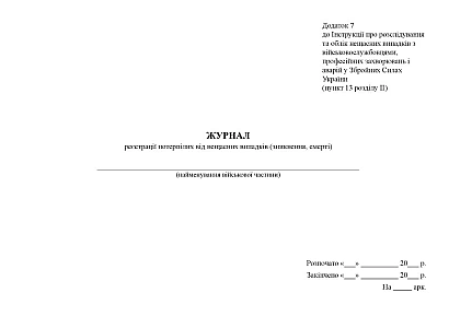 Журнал реєстрації потерпілих від нещасних випадків (зникнення, смерті) Наказ 332