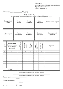 Журнали - Накладна на видавання (здавання) військового майна у військовій частині, 50 аркушів