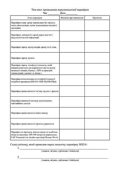Журнал обліку проведення передпольотної перевірки безпілотних літальних апаратів