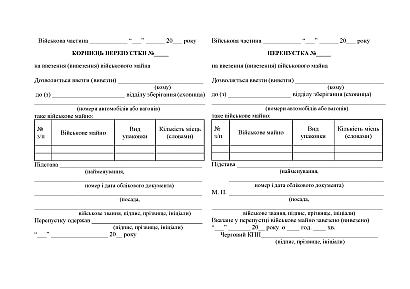 Книжка перепусток на ввезення (вивезення) військового майна Наказ 440