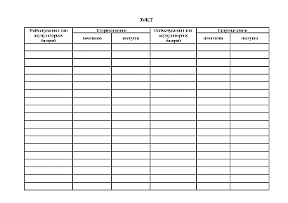 Книга обліку технічного стану акумуляторних батарей Наказ 440