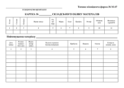 Купити Картку складського обліку матеріалів на ukroblik