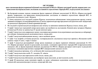 Журнал реєстрації зразків, направлених для проведення підтверджувальних досліджень на наявність серологічних маркерів ВІЛ, та результатів досліджень