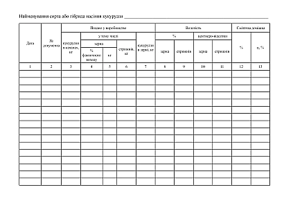 Книга обліку кукурудзи, поданої у виробництво Форма 143