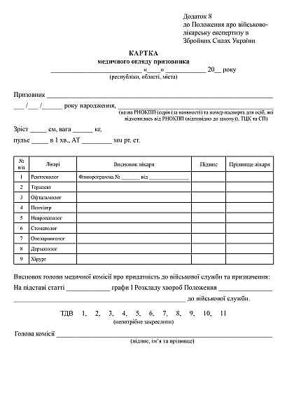 Карточка медицинского осмотра призывника купить на Ukroblik