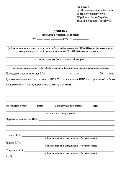 Довідка військово-лікарської комісії Наказ 402 купити на Ukroblik
